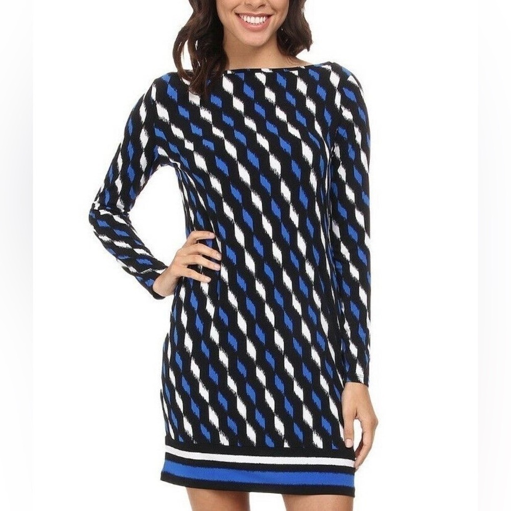 MICHAEL KORS Loom Print Border Shift Dress Amalfi Blue